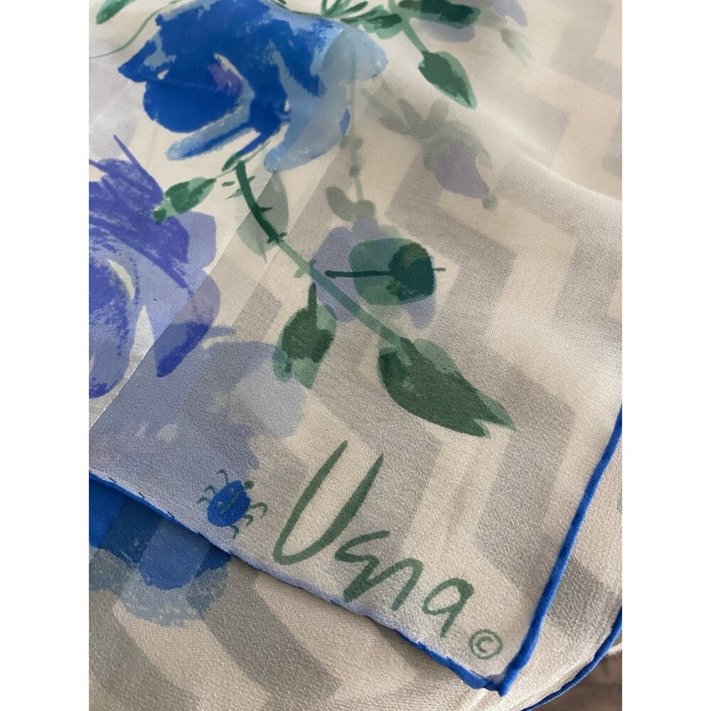Vintage Vera Neumann Scarf Verasheer Oblong Blue Green White Floral Ladybug